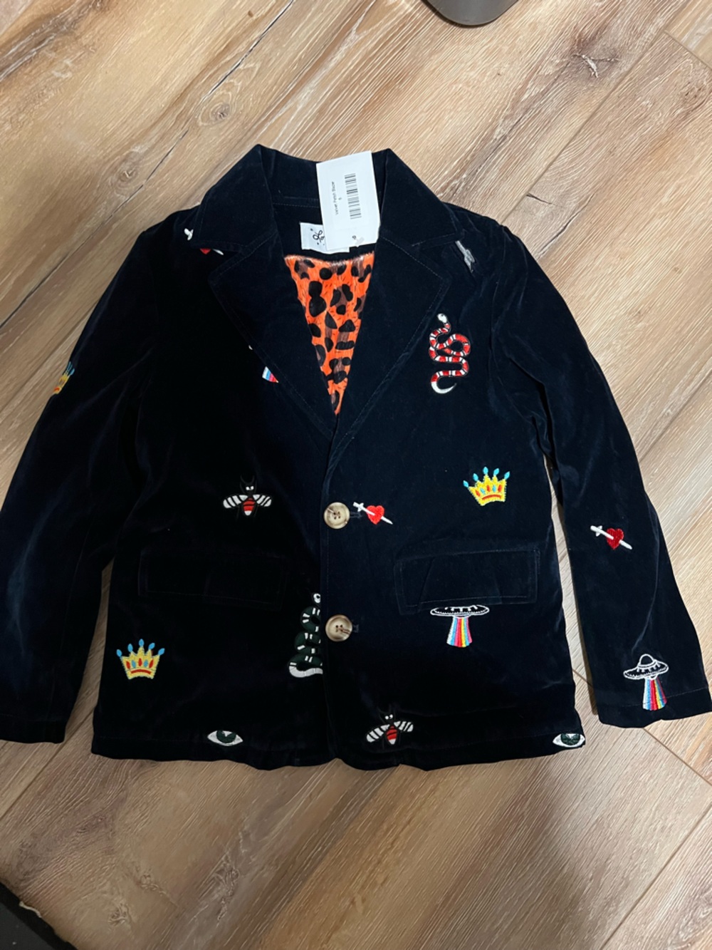 NWT Lola and the boys Navy Embroidered Velvet Blazer Jacket